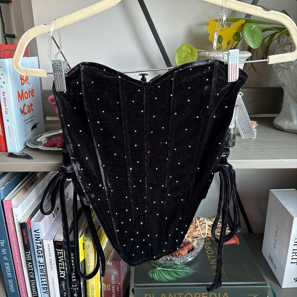 Uptown Black Velvet Corset with Rhinestones